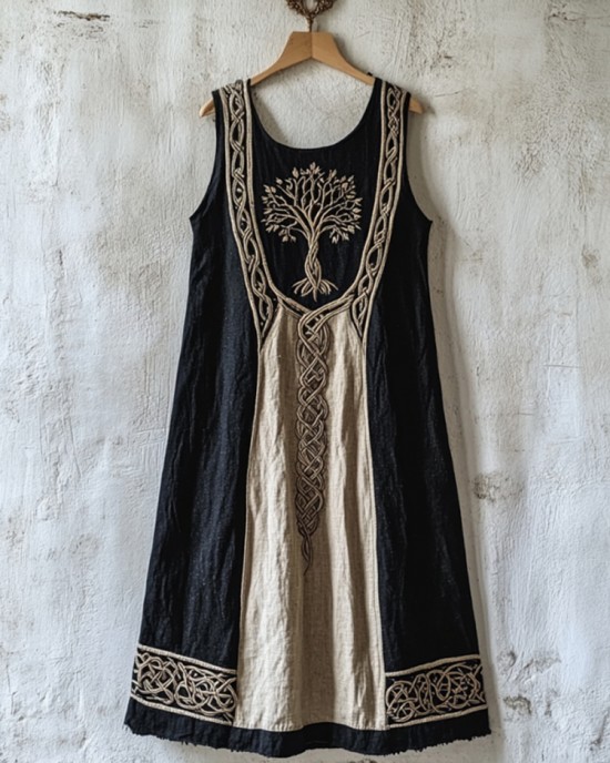 Vintage Viking Art Linen Sleeveless Maxi Dress Vintage Viking Art Linen Sleeveless Maxi Dress
