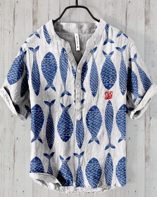 Vintage Fish Japanese Art Linen Blend Cozy Shirt
