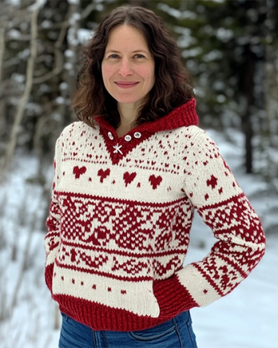 Women's Vintage Viking Valentine's Day Love Jacquard Hooded Sweater Women's Vintage Viking Valentine's Day Love Jacquard Hooded Sweater