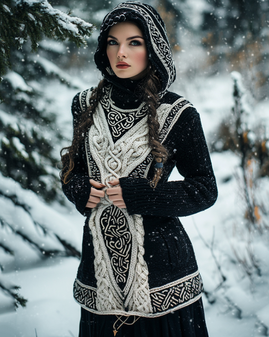 Women's Viking Tribal Celtic Chunky Knit Hooded Sweater Women's Viking Tribal Celtic Chunky Knit Hooded Sweater