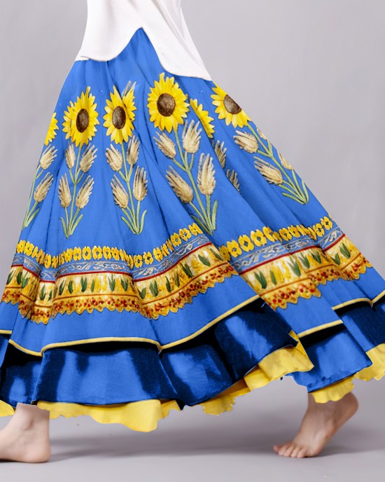 Hope Peace Forever Ukraine Inspired Pattern Flowy Wide Skirt Hope Peace Forever Ukraine Inspired Pattern Flowy Wide Skirt