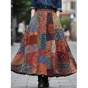 Bohemian Style Colorful Patchwork Ethnic Print Skirt