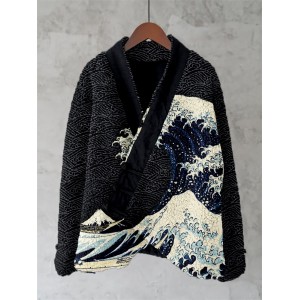 Great Wave Japanese Art Fleece Kimono Cardigan