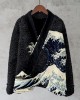 Great Wave Japanese Art Fleece Kimono Cardigan Great Wave Japanese Art Fleece Kimono Cardigan