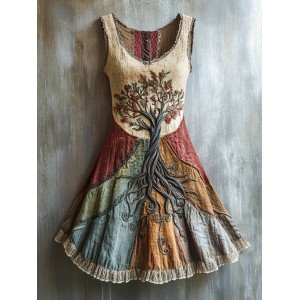 Viking Tree Of Life Lace Art Linen Tank Dress