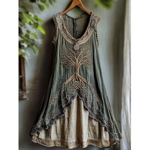 Tribal Viking Life Of Tree Celtic Knot Lace Art Linen Tank Dress