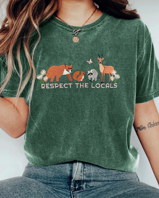 Respect The Locals Protect National Park Embroidered Washed T Shirt