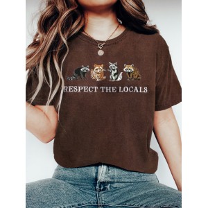 Cute Racoons Embroidery Animal Protection Awareness Vintage T-shirt
