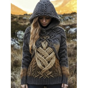 Viking Vintage Totem Gradient Pattern Women's Hooded Sweater