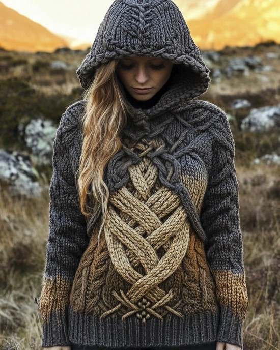 Viking Vintage Totem Gradient Pattern Women's Hooded Sweater Viking Vintage Totem Gradient Pattern Women's Hooded Sweater