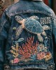 Foxtrot Data Tango Gulf Of Mexico Turtle Coral Embroidered Denim Jacket Foxtrot Data Tango Gulf Of Mexico Turtle Coral Embroidered Denim Jacket