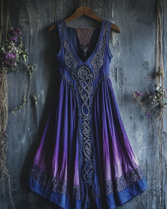 Viking Celtic Art Gradient Linen Tank Dress Viking Celtic Art Gradient Linen Tank Dress