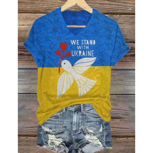 Women's We Stand With Ukraine Stop Ukr War Print T-shirt