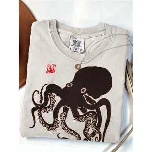 Octopus Japanese Lino Art Comfy T Shirt