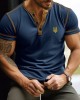 Men's Ukraine Trident Embroidered Casual Henley T-shirt Men's Ukraine Trident Embroidered Casual Henley T-shirt