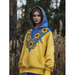 Sunflower Embroidery Printed Women's Hooded Sweatshirt