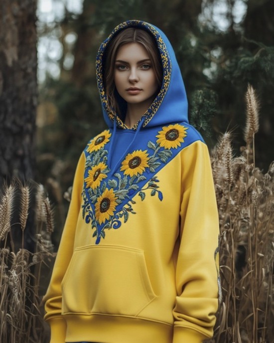 Sunflower Embroidery Printed Women's Hooded Sweatshirt Sunflower Embroidery Printed Women's Hooded Sweatshirt