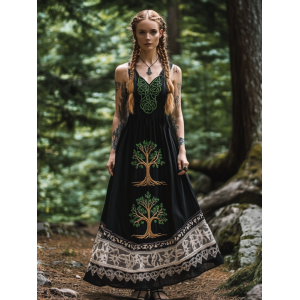 Tribal Celtic Knot Life Of Tree Lace Patchwork Art Linen Tank Dress