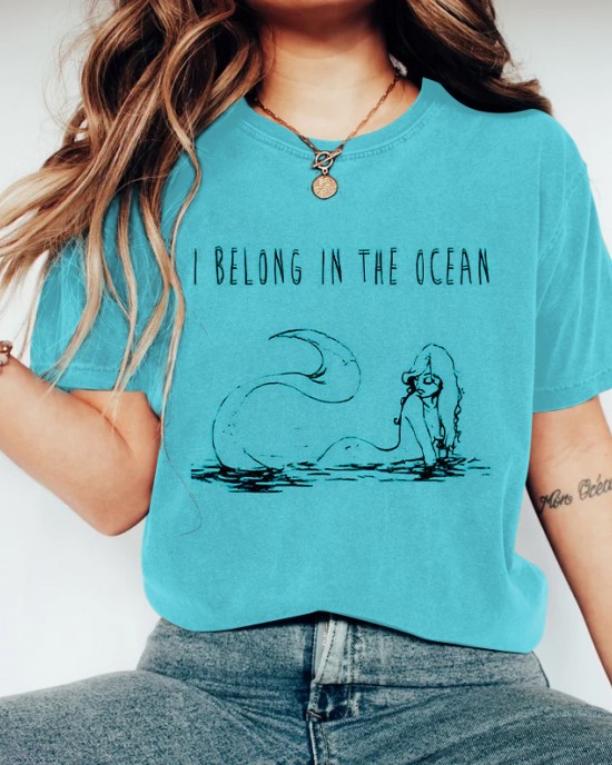I Belong To The Ocean Mermaid Print Women's T-shirt I Belong To The Ocean Mermaid Print Women's T-shirt