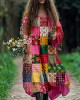 Bohemian Patchwork Art Pattern Flowy Linen Dress Bohemian Patchwork Art Pattern Flowy Linen Dress
