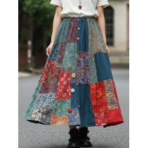 Bohemian Style Colorful Patchwork Ethnic Print Skirt