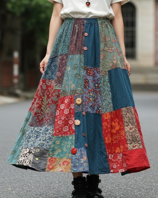 Bohemian Style Colorful Patchwork Ethnic Print Skirt