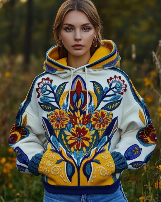 Ukrainian Folk Floral Art Embroidery Women's Hoodie