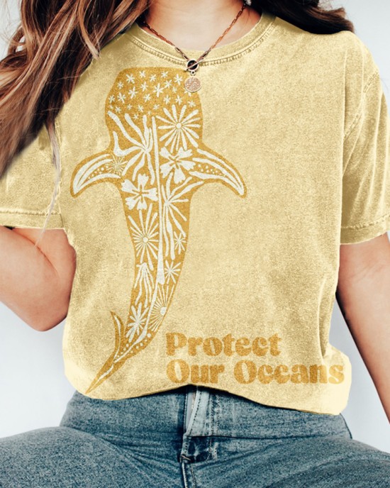 Protect Our Oceans Whale Shark Print Washed T Shirt Protect Our Oceans Whale Shark Print Washed T Shirt
