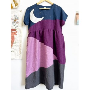 Night Sky Inspired Colorblock Patchwork Linen Dress