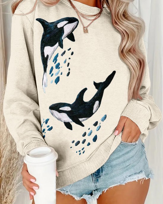 Ocean Whales Embroidery Art Vintage Cozy Sweatshirt Ocean Whales Embroidery Art Vintage Cozy Sweatshirt