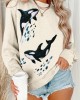 Ocean Whales Embroidery Art Vintage Cozy Sweatshirt Ocean Whales Embroidery Art Vintage Cozy Sweatshirt