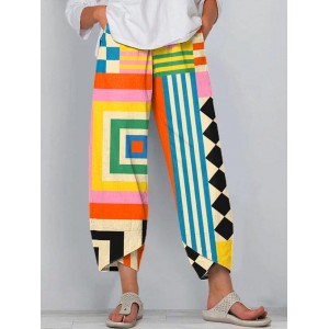 Women's Abstract Art Geometric Pattern Linen Blend Pants