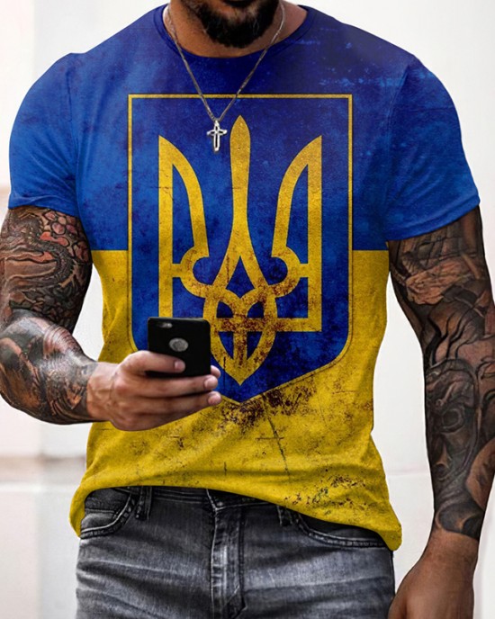 Men's Ukrainian Flag Print Short-sleeved T-shirt Men's Ukrainian Flag Print Short-sleeved T-shirt