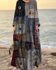 Vintage Stitching Geometric Pattern Women's Linen Maxi Dress