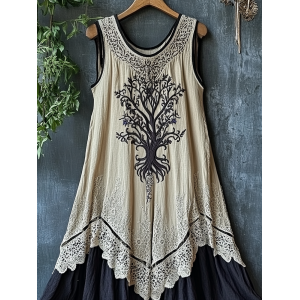 Women's Vintage Tribal Viking Tree Of Life Lace Panel Dress