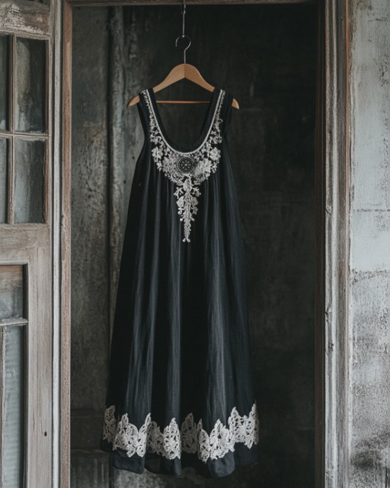 Viking Tribal Celtic Knot And Lace Patchwork Art Linen Tank Dress Viking Tribal Celtic Knot And Lace Patchwork Art Linen Tank Dress