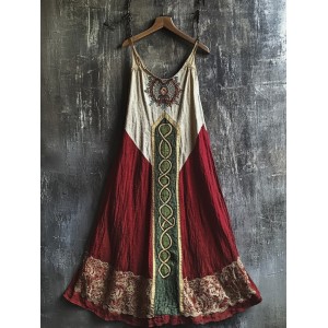 Vintage Celtic Totem Linen Halter Dress