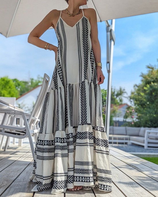 Vintage Geometric Color Block Bohemian Patchwork Sleeveless Colorful Dress Vintage Geometric Color Block Bohemian Patchwork Sleeveless Colorful Dress