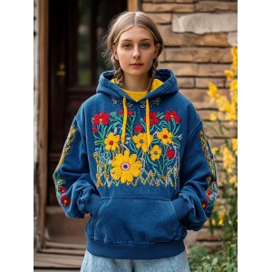 Ukrainian Floral Embroidered Vintage Cozy Hoodie