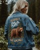 Respect The Locals Bear Embroidery Women's Denim Jacket Respect The Locals Bear Embroidery Women's Denim Jacket