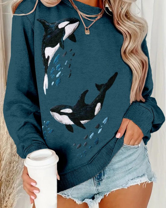 Ocean Whales Embroidery Art Vintage Cozy Sweatshirt Ocean Whales Embroidery Art Vintage Cozy Sweatshirt