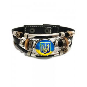 Ukraine Handmade Glass Round Snap Wide Leather Bracelet