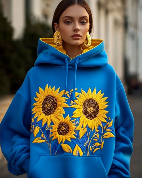 Vintage Ukraine Sunflower Casual Hoodie