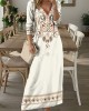 Geometric Floral Print Elegant Long Sleeve Dress Geometric Floral Print Elegant Long Sleeve Dress