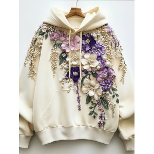 Women's Flowers Beaded Embroidered Art Cozy Hoodie