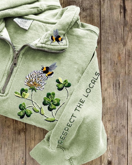 Respect The Locals Bees & Clovers Embroidered Zip Up Sweatshirt Respect The Locals Bees & Clovers Embroidered Zip Up Sweatshirt