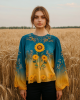 Women's Ukrainian Sunflower Embroidery Art Linen Blend T-shirt Women's Ukrainian Sunflower Embroidery Art Linen Blend T-shirt