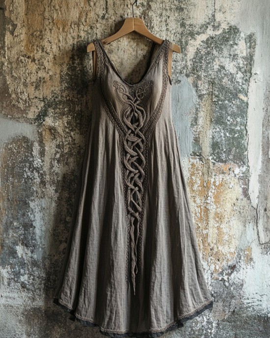 Viking Tribal Celtic Knot Lace Art Linen Tank Dress Viking Tribal Celtic Knot Lace Art Linen Tank Dress