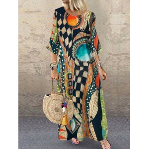 Vintage Geometric Abstract Art Women's Linen Maxi Dress