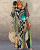 Vintage Geometric Abstract Art Women's Linen Maxi Dress Vintage Geometric Abstract Art Women's Linen Maxi Dress